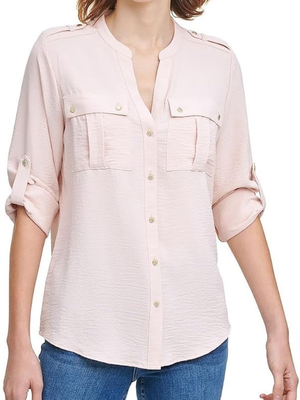 Calvin Klein Pale Pink Button-Front Utility Blouse